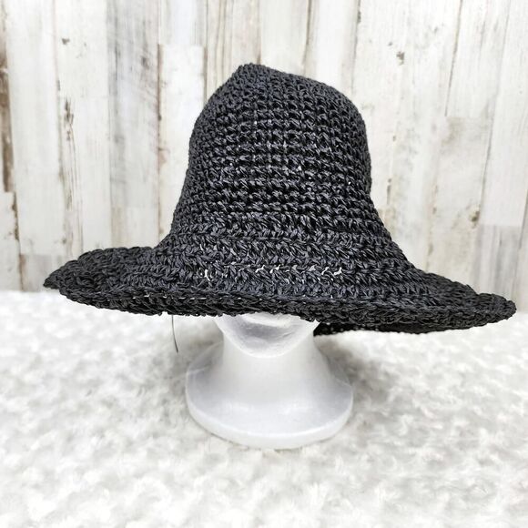 Black Wide Brim Raffia Bow Sun Hat One Size - Picture 7 of 7